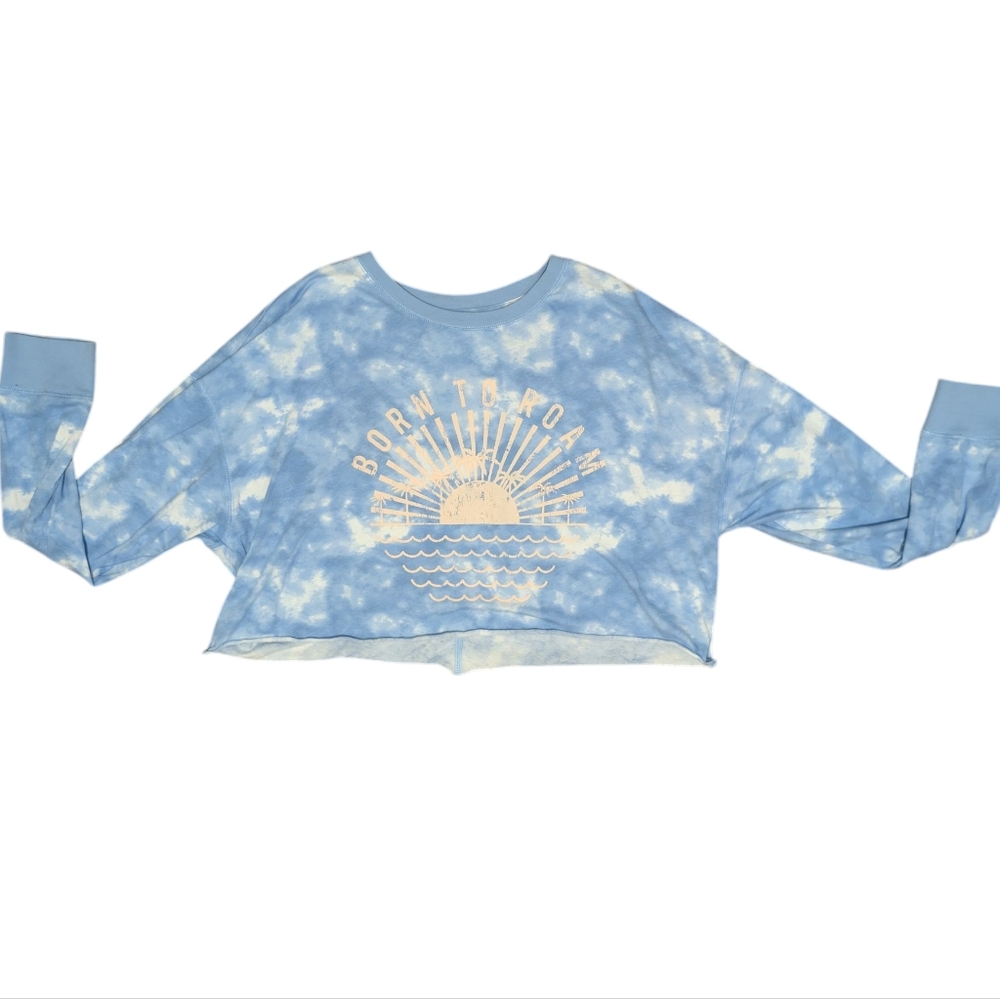 Flirtitude Active Tie Dye Crop Top Long Sleeve Graphic T Shirt Women L